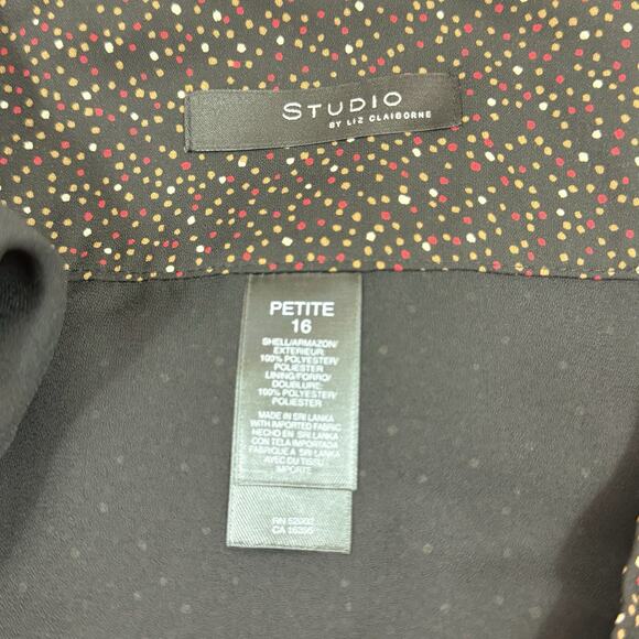 Studio by Liz Claiborne Petite 16 Skirt Polka Dot Black Red Brown Fall Flared - Picture 3 of 4